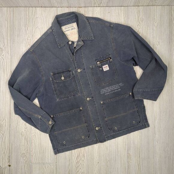Mash Clothing Company 1995 Mens Size L Button Front Denim Jacket Blue Pockets - Picture 7 of 11